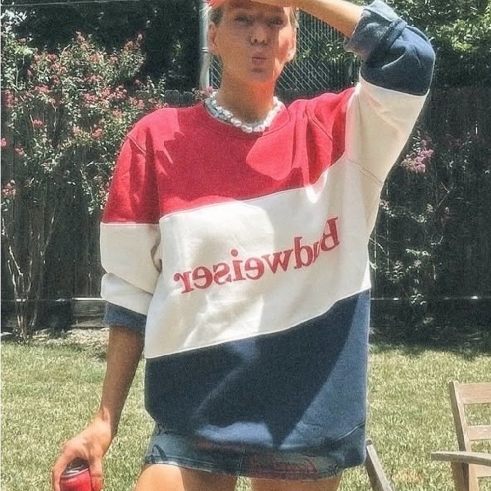 HOMAGE Budweiser Colorblock Crewneck Sweater